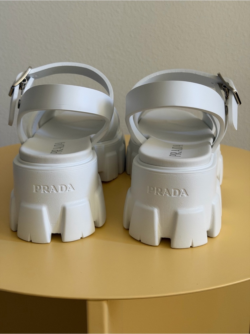 PRADA MONOLITH WHITE RUBBER PLATFORM SANDALS - Picture 7 of 10